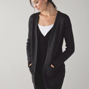 Lululemon Vestigan Gray Heathered Black/Black Cardigan Ribbed Knit Sweater